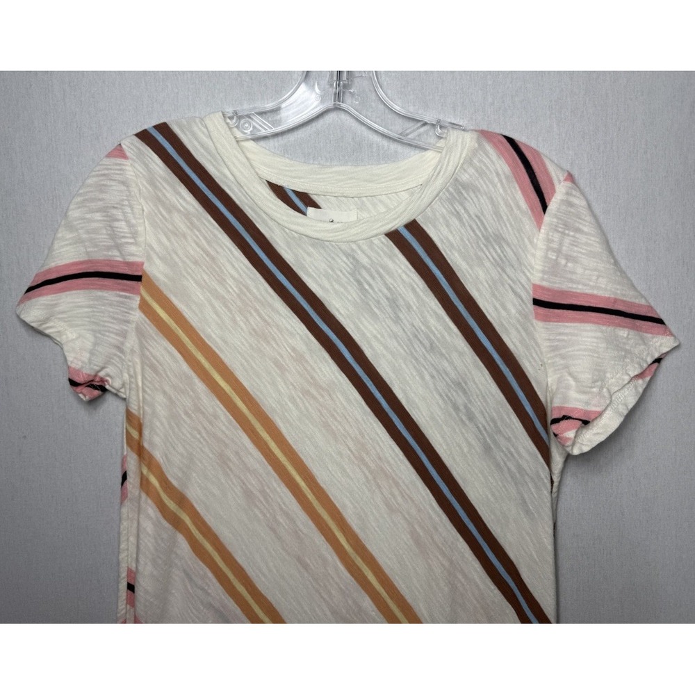 Lou & Grey Womens Small Striped Slub Knit Short Sleeve T-Shirt Maxi Dress Ivory - Picture 2 of 6